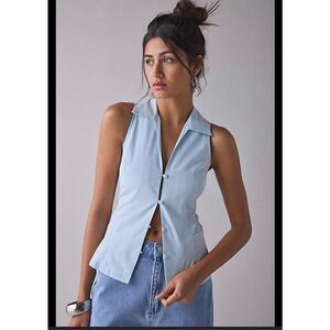 Urban Outfitters Blue and White Stripe Party Girl Sleeveless Top XS